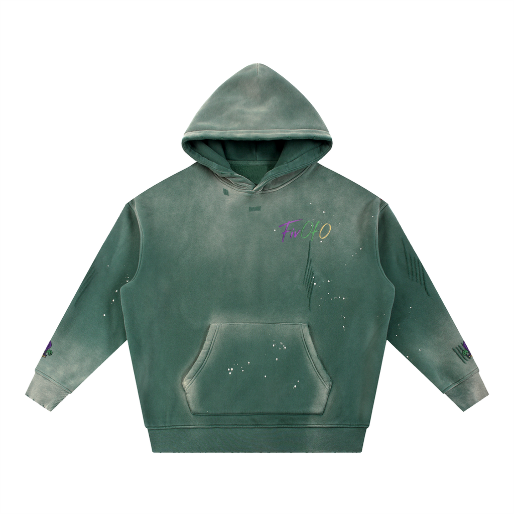 Vintage Washed Frayed Fleece Hoodie